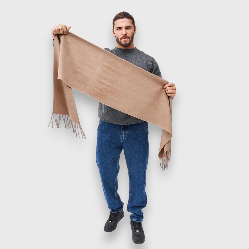 Мужской шарф шерстяной бежевый camel, 180*33 см  - 4