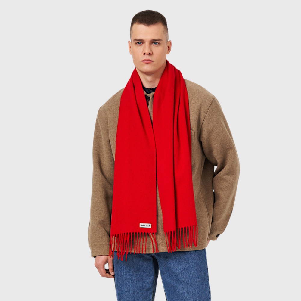 Чоловічий шарф вовняний червоний класичний, 180х33 см