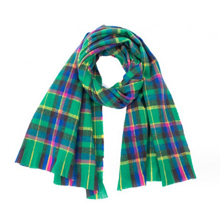 Жіночий шарф вовняний зелений картатий, 200*70 см - 4