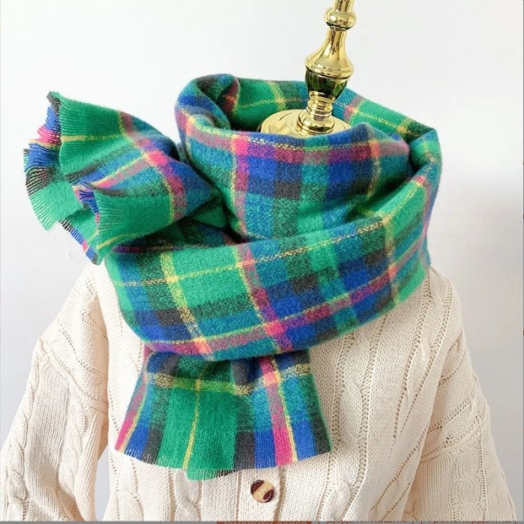 Жіночий шарф вовняний зелений картатий, 200*70 см - 2