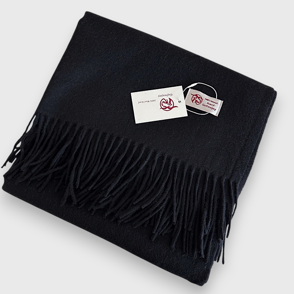 Шарф шерстяной мужской черный натуральный, 200*70 см - 2