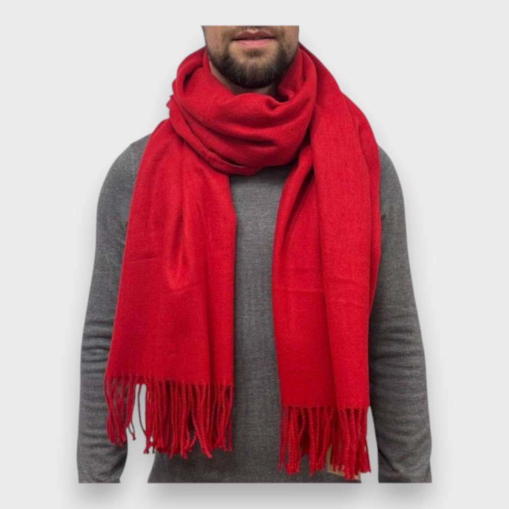 Шарф шерстяной мужской красный натуральный 200*70 см  - 2