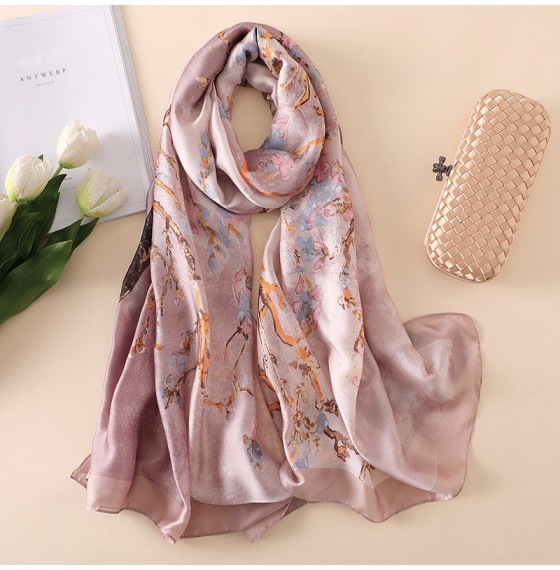 Женский шарф шелковый лиловый с бронзовым краем, 180*90 см