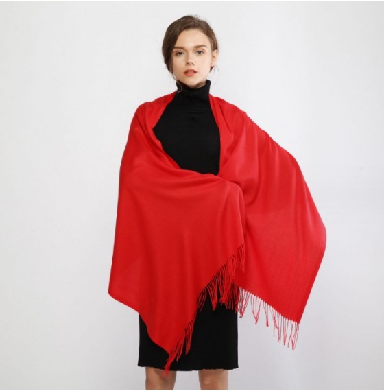 Женский шарф красный кашемировый классический, 180*70 см