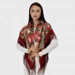 Украинский платок бордовый с бахромой 110х110 см