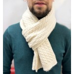 В'язаний шарф вовняний білий айворі з візерунком, 160*25 см