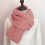В'язаний шарф вовняний рожевий з візерунком, 160*25 см