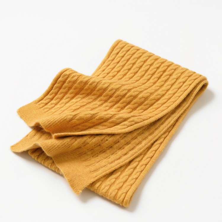 В'язаний шарф вовняний королівський жовтий, 160*25 см - 2