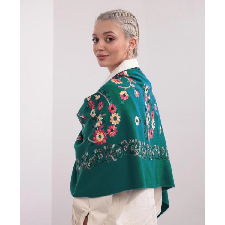 Жіночий шарф-палантин кашеміровий зелений вишитий, 195*70 см - 4