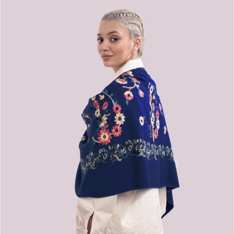 Жіночий шарф-палантин кашеміровий синій вишитий, 195*70 см - 4