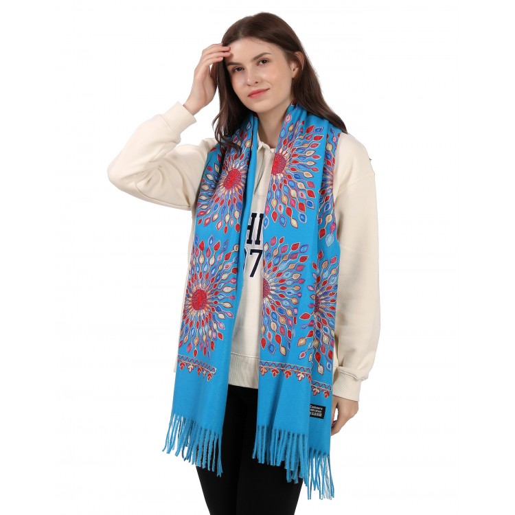 Кашеміровий шарф блакитний з вишивкою, 195*70 см - 3