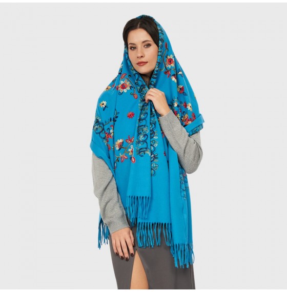 Шарф палантин кашеміровий блакитний вишитий, 195*70 см Шарф палантин кашеміровий блакитний вишитий, 195*70 см