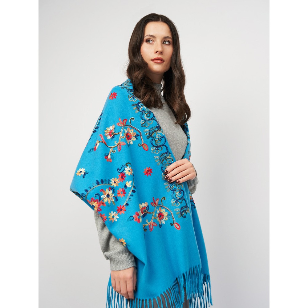 Шарф палантин кашеміровий блакитний вишитий, 195*70 см - 2