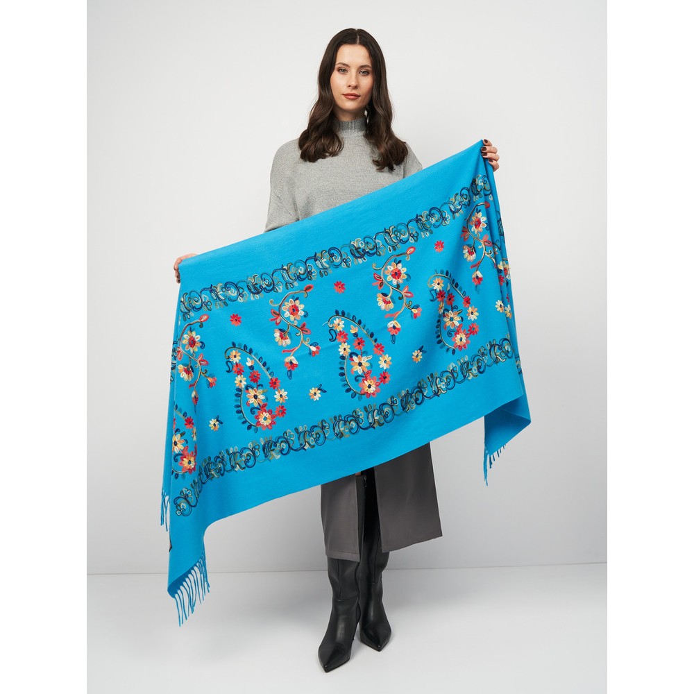 Шарф палантин кашеміровий блакитний вишитий, 195*70 см - 3