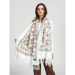 Жіночий шарф білий розшитий квітами, 180*70 см