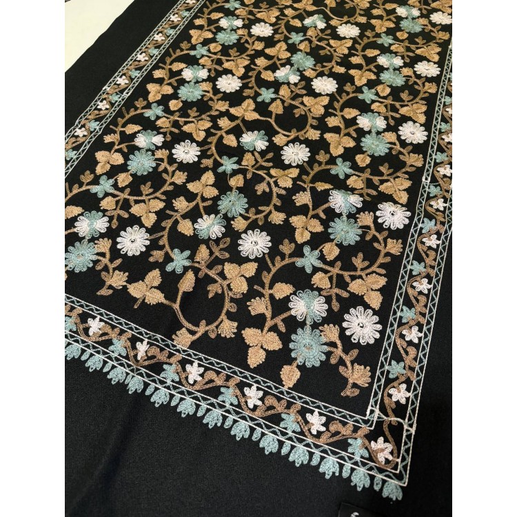 Жіночий шарф чорний розшитий візерунок з квітів, 180*70 см - 4