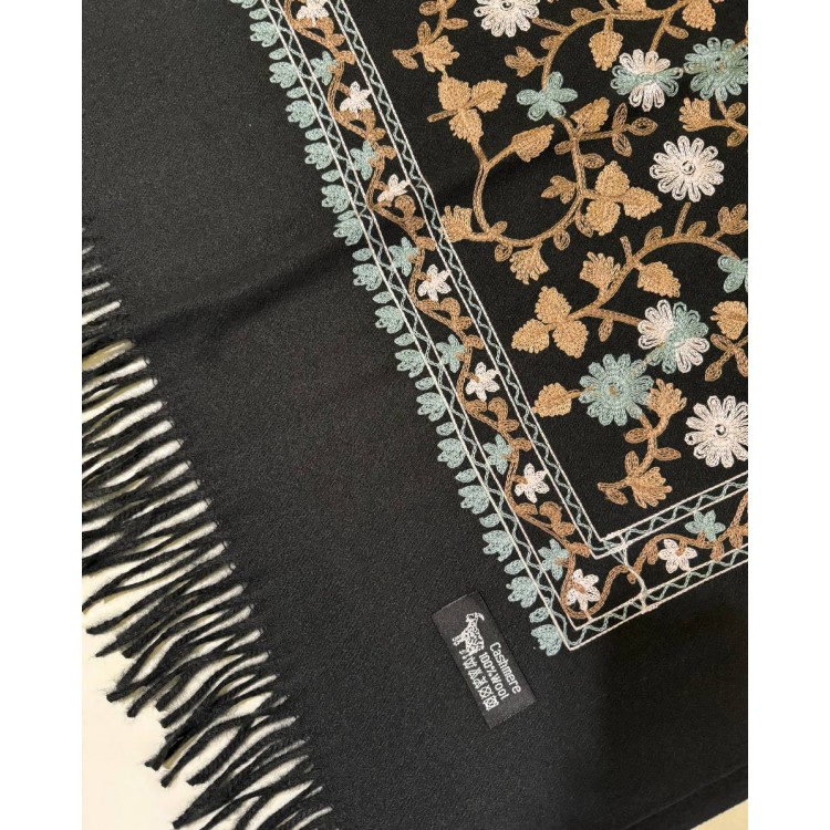 Жіночий шарф чорний розшитий візерунок з квітів, 180*70 см - 5