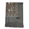 Женский шарф стальной серый расшитый цветами, 180*70 см