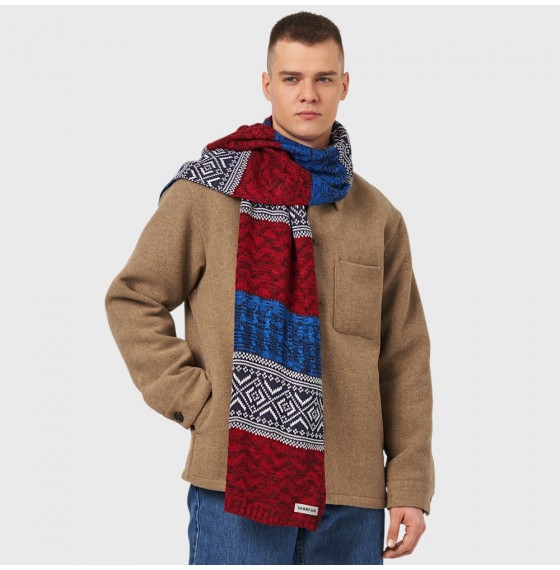 Шарф в'язаний скандинавський бордово-синій, 180*35