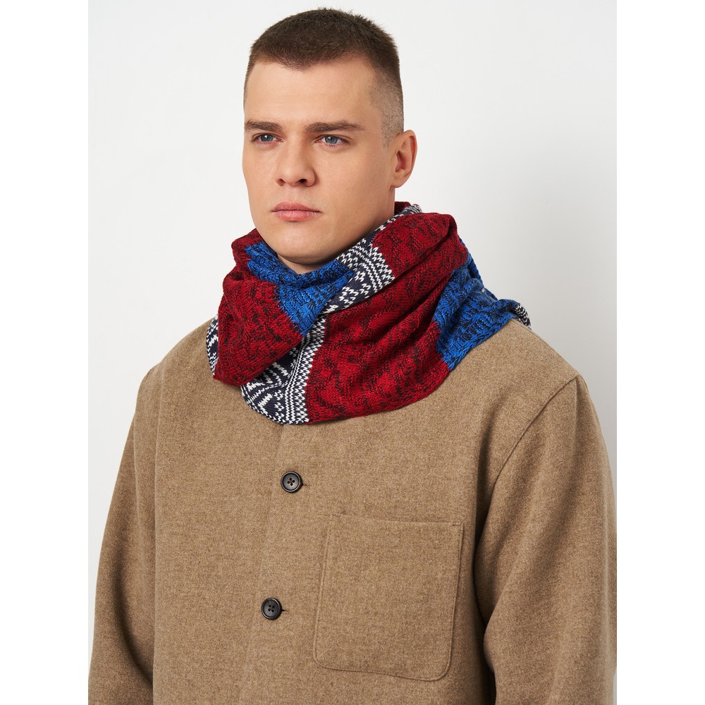 Шарф вязаный скандинавский бордово-синий, 180*35 - 2