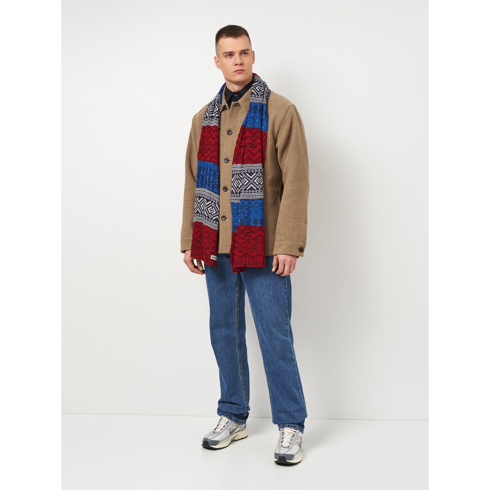 Шарф вязаный скандинавский бордово-синий, 180*35 - 4