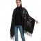 Жіночий шарф чорний з вишивкою у французькому стилі, 185*70 см