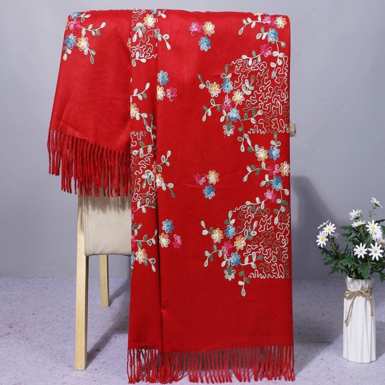Жіночий бордовий шарф з французькою вишивкою, 185*70 см