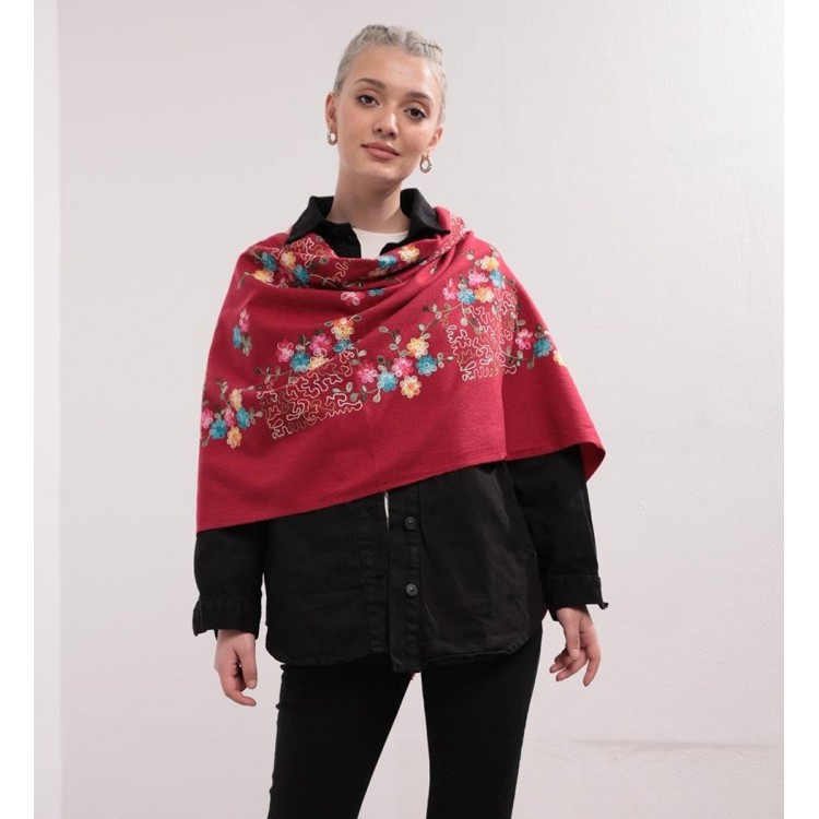 Жіночий бордовий шарф з французькою вишивкою, 185*70 см - 3