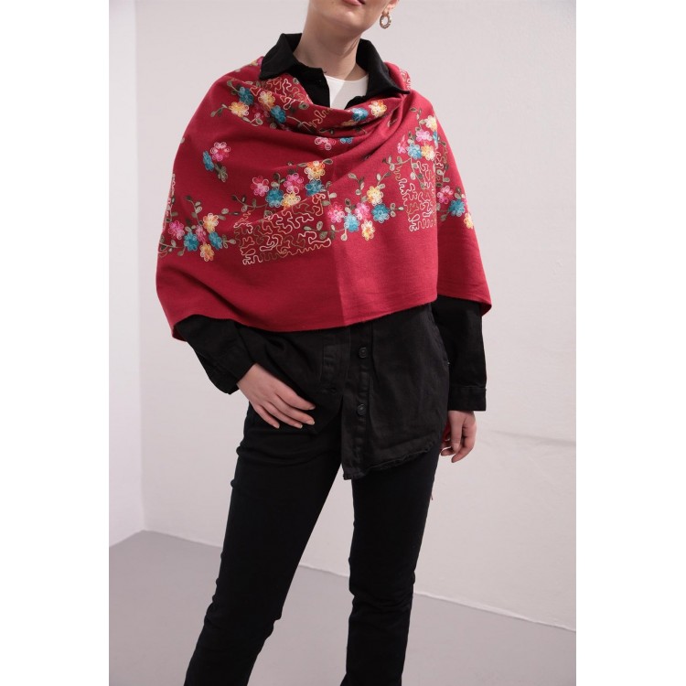 Жіночий бордовий шарф з французькою вишивкою, 185*70 см - 2