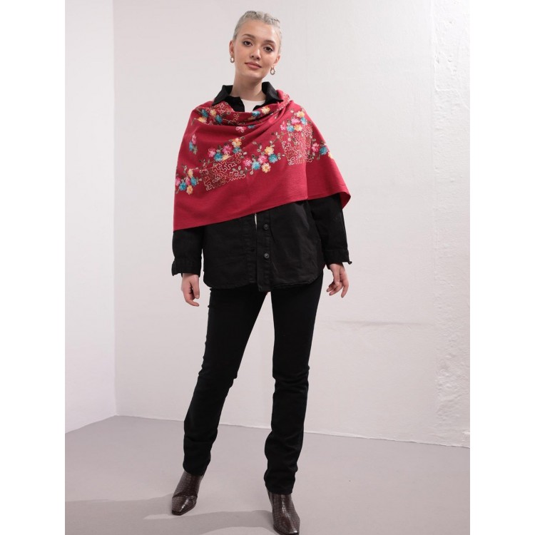Жіночий бордовий шарф з французькою вишивкою, 185*70 см - 4