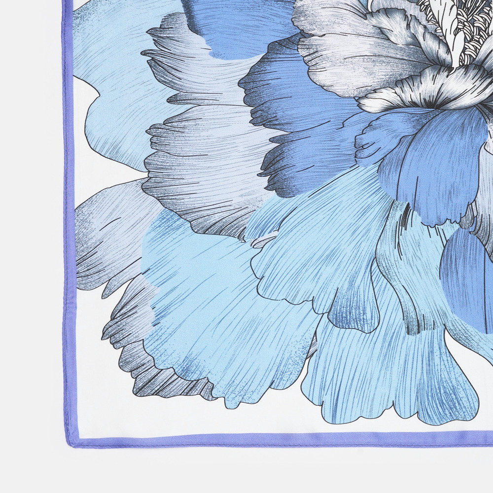 Шовкова хустка шовк синьо-блакитна квітка, 53*53 см - 4