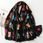 Жіночий шарф-палантин чорний з котами, 180*85
