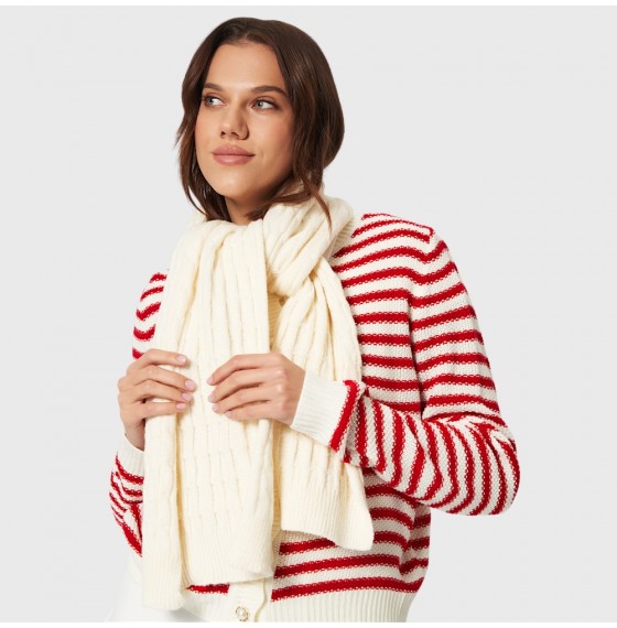 Шарф жіночий в'язаний білий айворі з візерунком 150×25 см