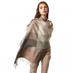 Вовняний шарф жіночий коричневий з бежевим картатий, 200*65