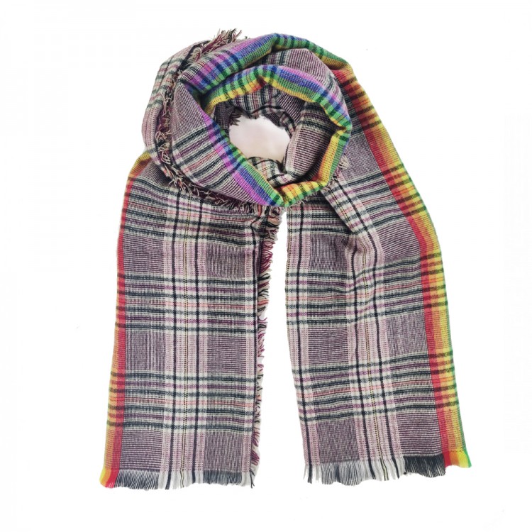 Стильний шарф з райдугою картатий сіро-бордовий 200*80 см - 2