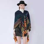 Накидка жіноча тепла синьо-мангова з бахромою, 150*130 см