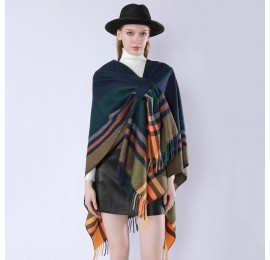 Накидка жіноча тепла синьо-мангова з бахромою, 150*130 см