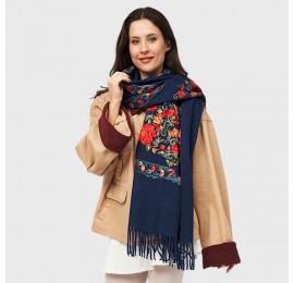 Женский шарф кашемировый с вышивкой «Букет цветов» 190х70 см