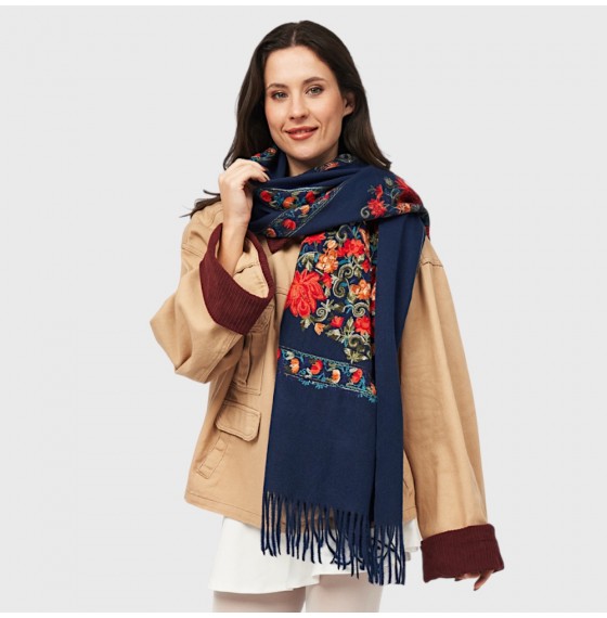 Жіночий шарф кашеміровий з вишивкою "Букет квітів" 190х70 см Жіночий шарф кашеміровий з вишивкою "Букет квітів" 190х70 см