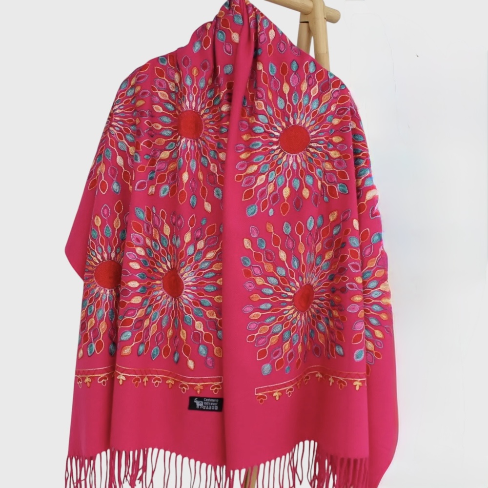 Женский шарф палантин кашемировый малиновый 195х70 см - 3