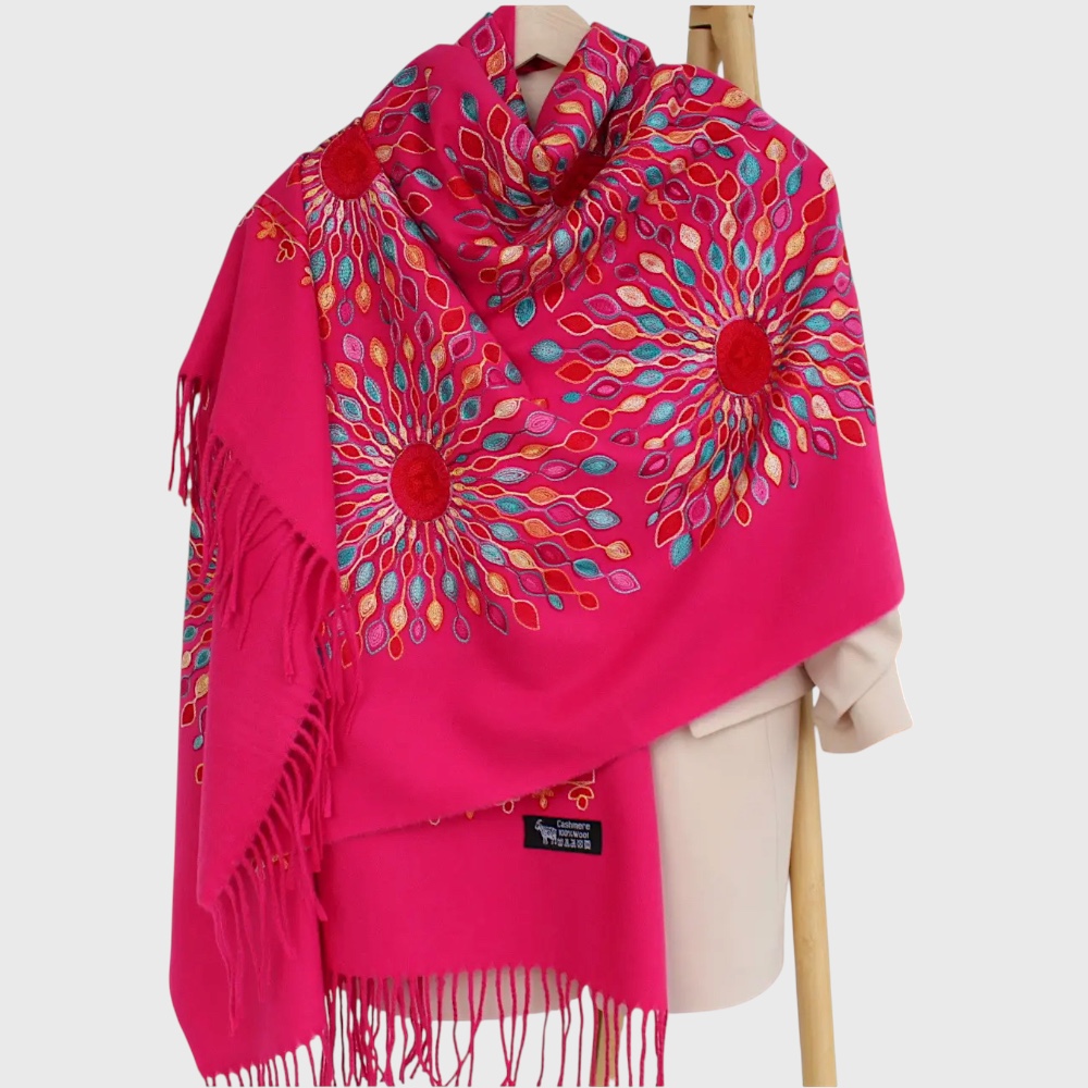 Женский шарф палантин кашемировый малиновый 195х70 см - 2