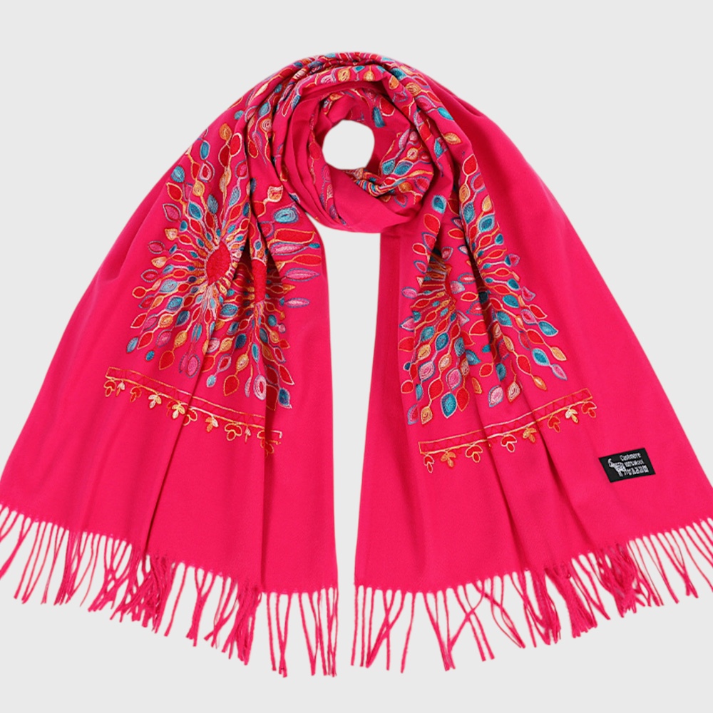 Женский шарф палантин кашемировый малиновый 195х70 см