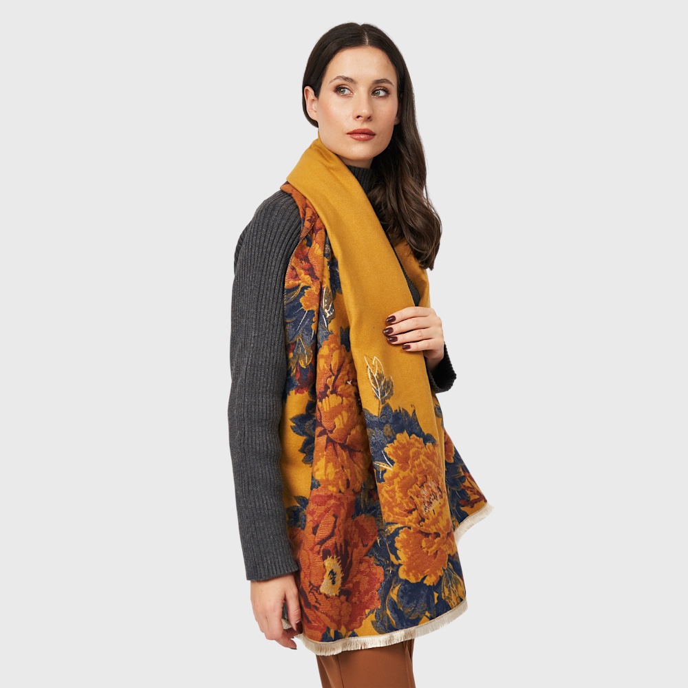 Кашеміровий шарф палантин жіночий двосторонній медовий, 185*65 см