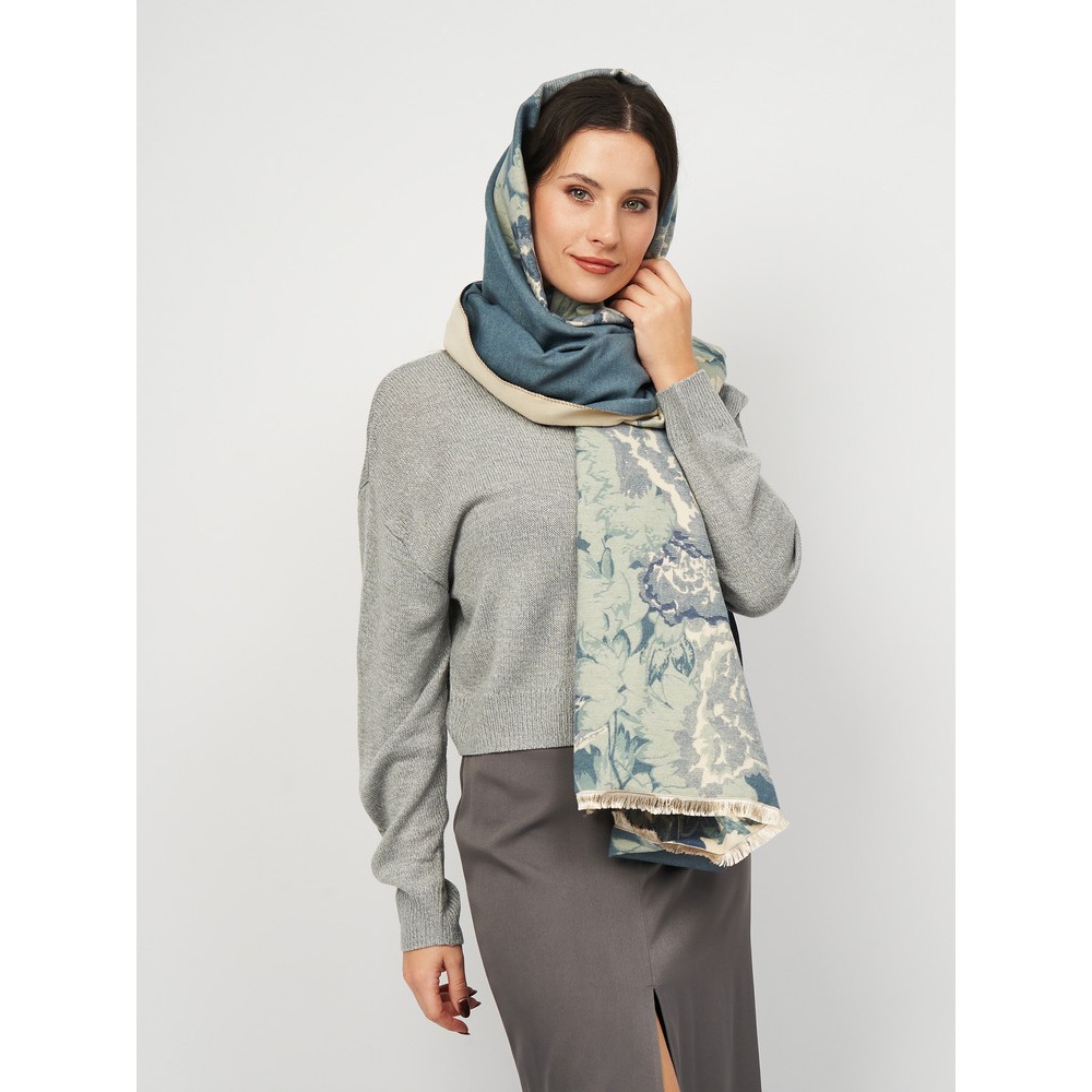 Кашеміровий палантин двосторонній синій морський, 185*65 см - 2