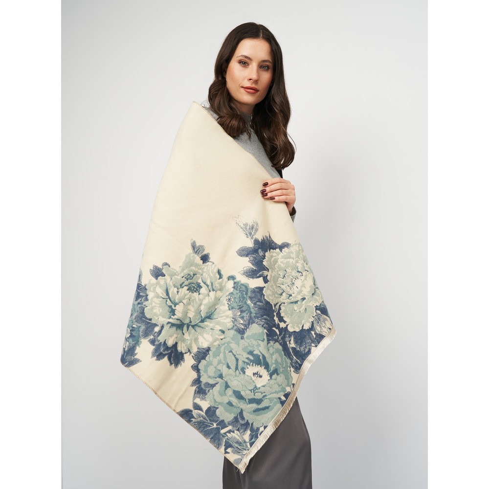 Кашеміровий палантин двосторонній синій морський, 185*65 см - 5