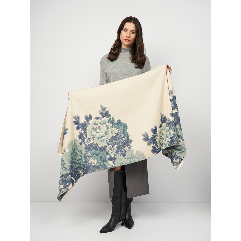 Кашеміровий палантин двосторонній синій морський, 185*65 см - 3