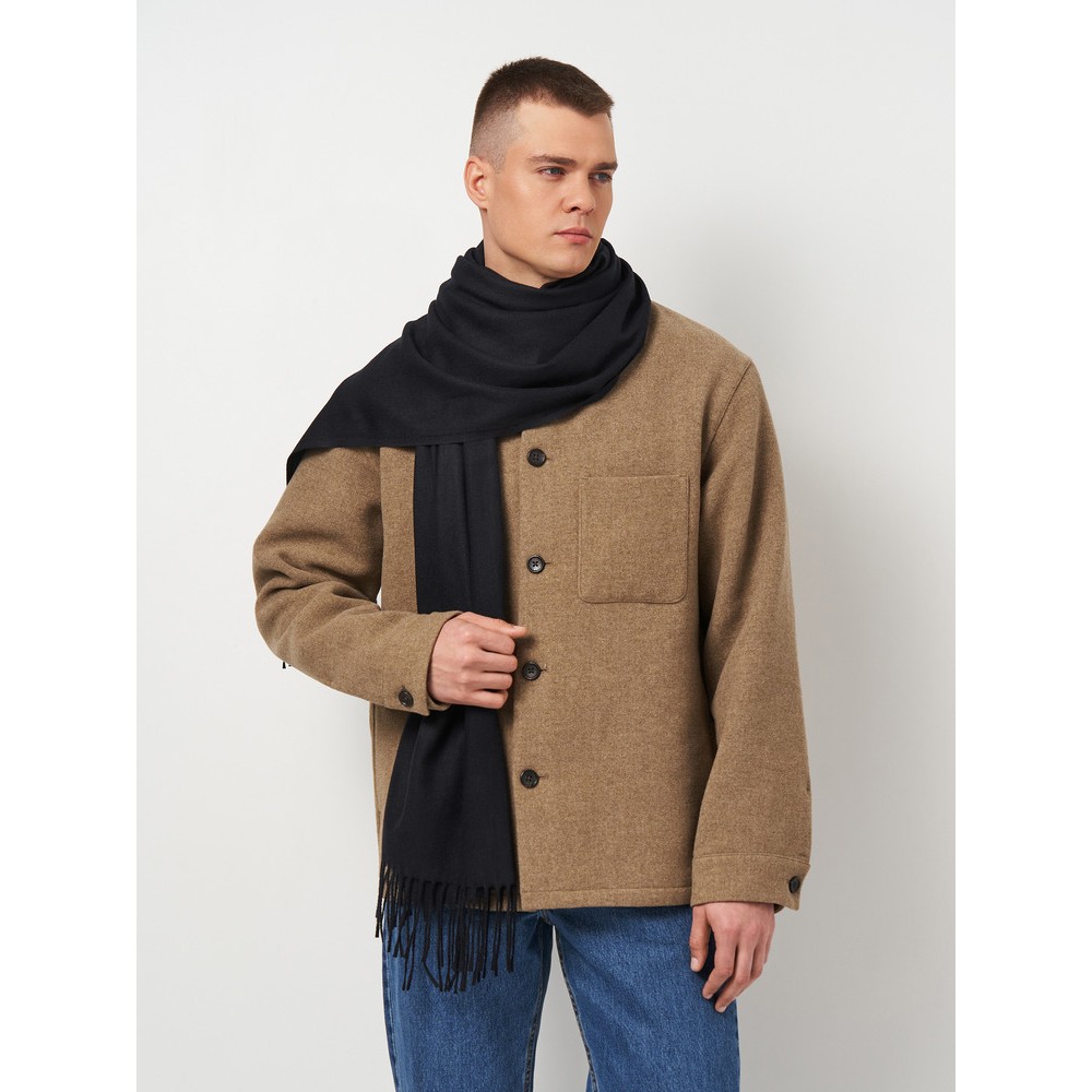 Мужской кашемировый шарф черный однотонный 180*70 см - 3