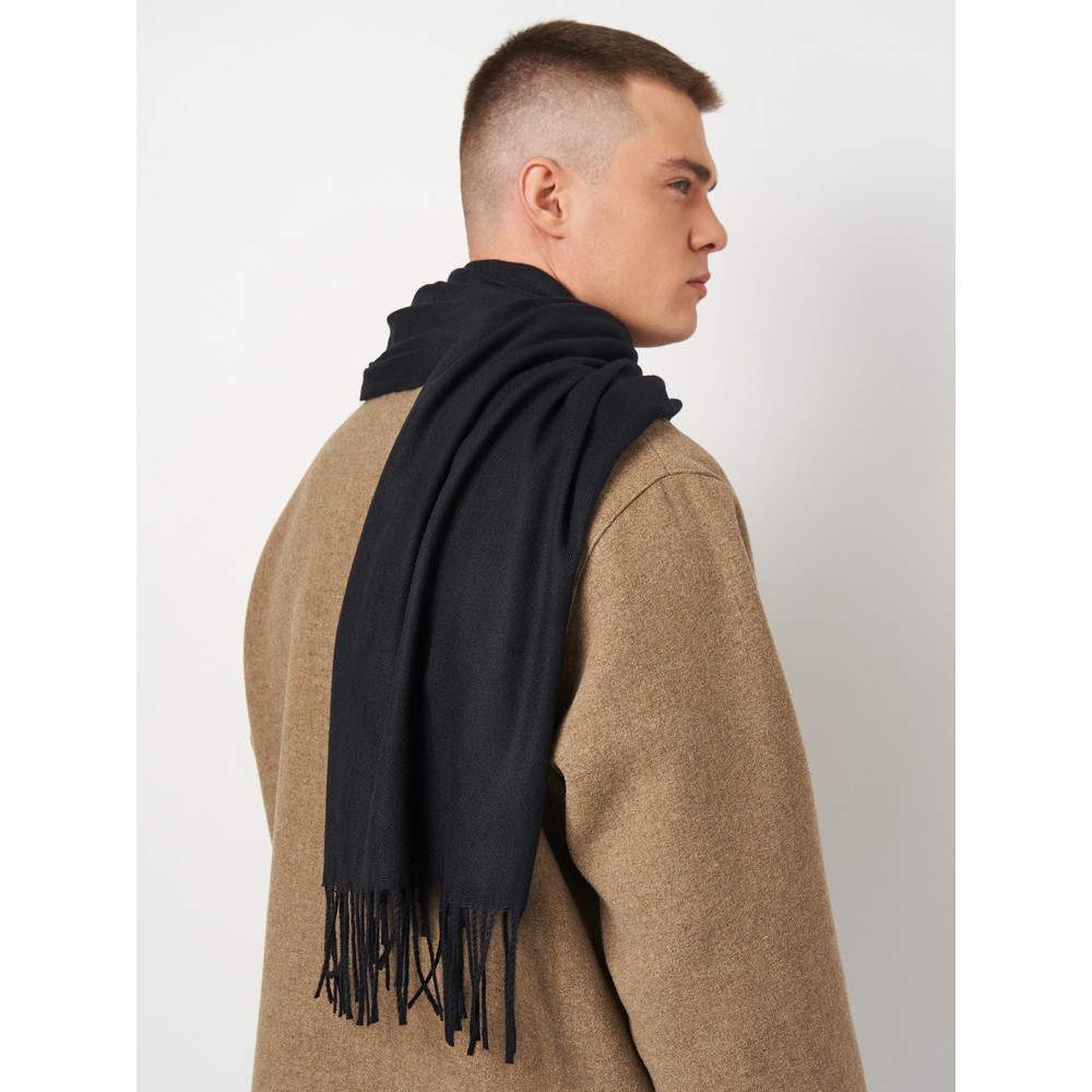 Мужской кашемировый шарф черный однотонный 180*70 см - 2