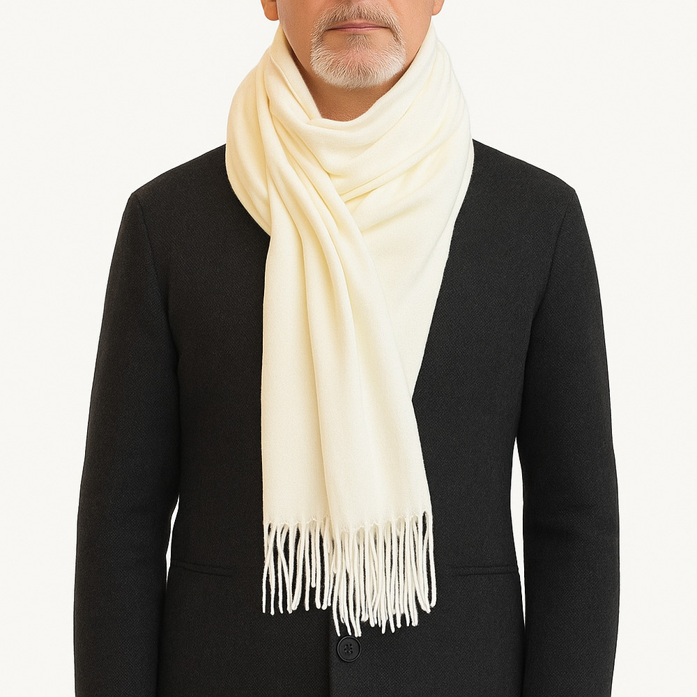 Мужской кашемировый шарф белый однотонный 180*70 см