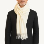 Мужской кашемировый шарф белый однотонный 180*70 см